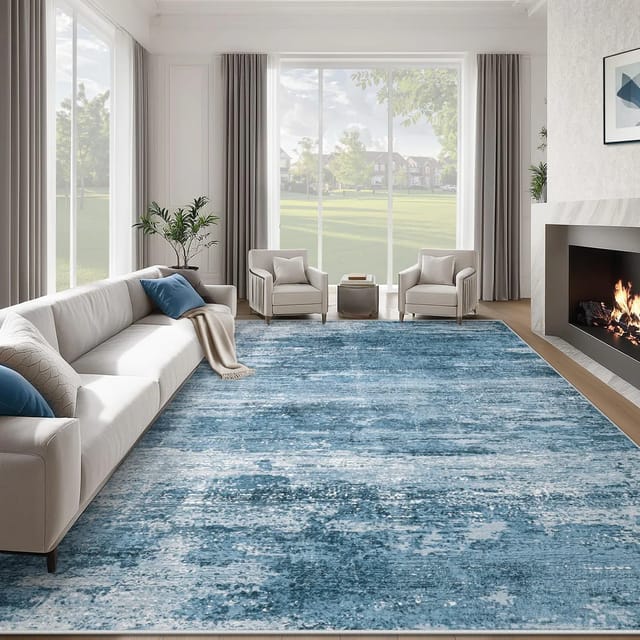 Area rug 9x12 (Washable) Blue abstract