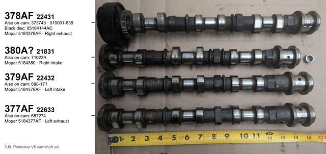 Used OEM Mopar 3.6L Pentastar V6 Camshaft Set of 4, Left and Right Intake and Exhaust, Non-VVL — photo 8