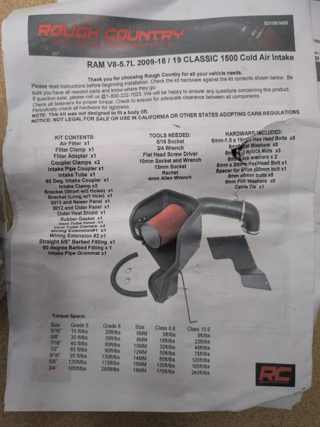Rough Country Cold Air Intake 10614, Ram 1500 5.7L HEMI — photo 4