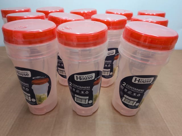 48 oz Twist Top Plastic Food Containers Red Lids Case of 24 Deli Meal Prep